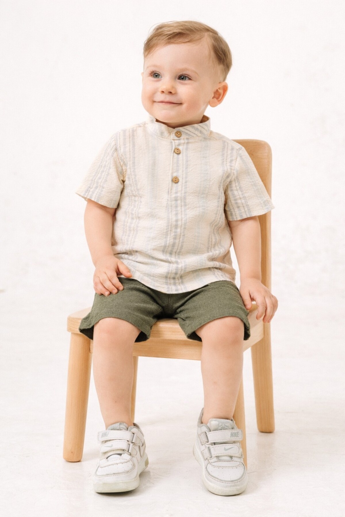 Chicsy Baby Tarz Gömlekli Çizgili Belden Ayarlanabilir Kısa Kollu Şortlu 2'li Takım Çocuk ve Bebek Giyim Özel Gü fotoğrafı 2 (önizleme)