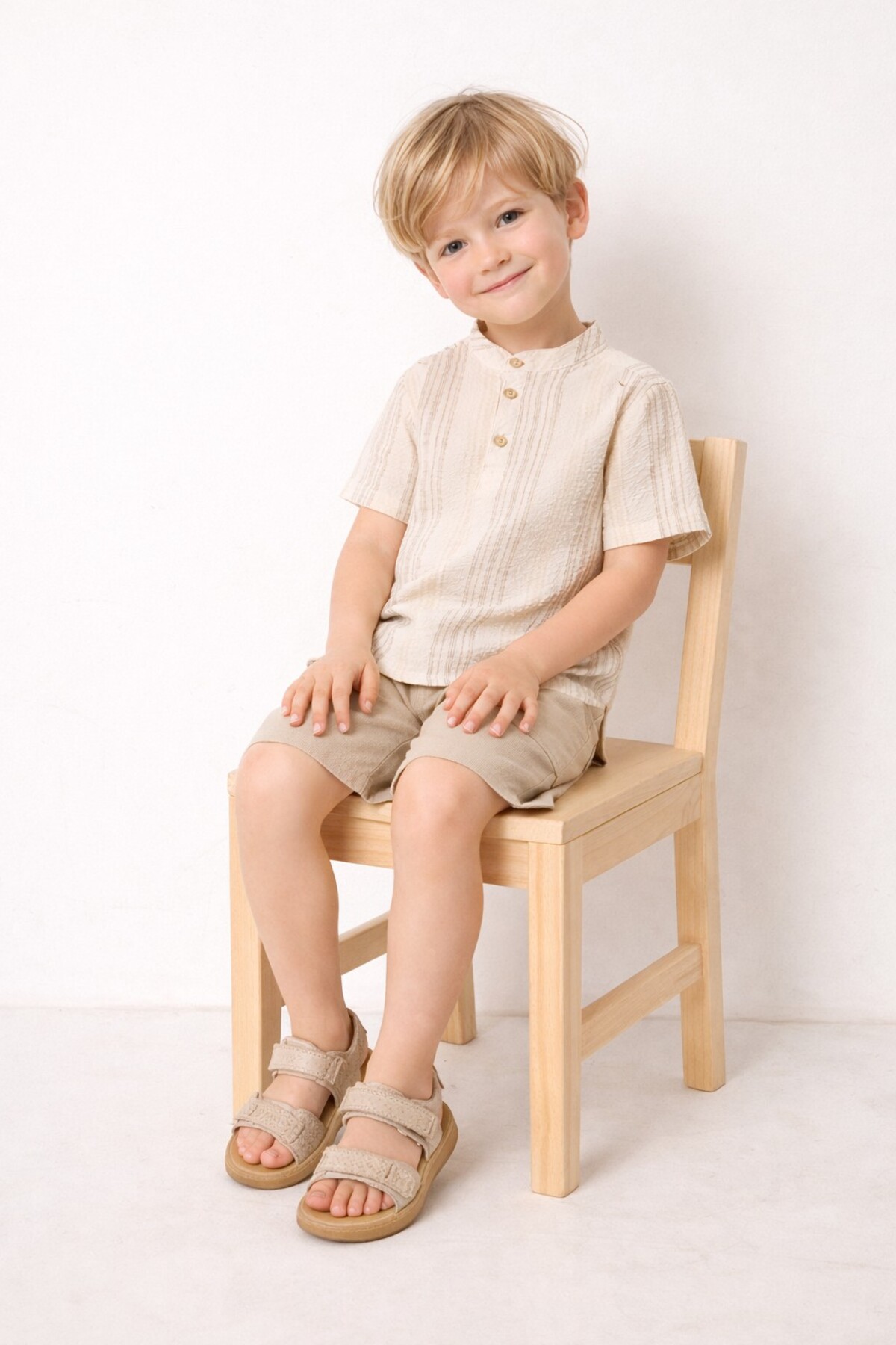 Chicsy Baby Tarz Gömlekli Çizgili Belden Ayarlanabilir Kısa Kollu Şortlu 2'li Takım Çocuk ve Bebek Giyim Özel Gü fotoğrafı 3 (önizleme)