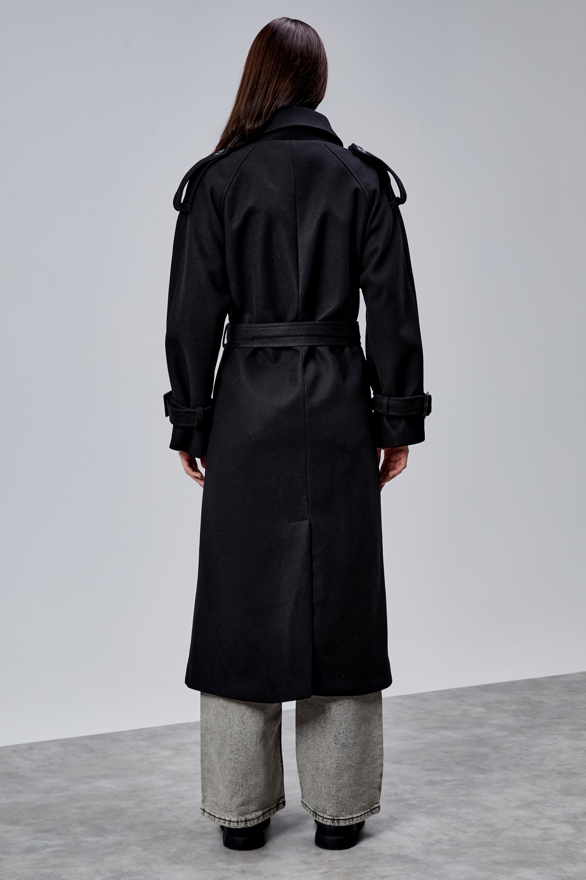 Bolivente  Kuşaklı Oversize Kaşe Kaban - Görsel 7