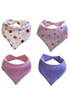 Zenkova %100 Organik Pamuk Çift Katlı iki Çıtçıtlı Müslin Bebek Fular & Salya...