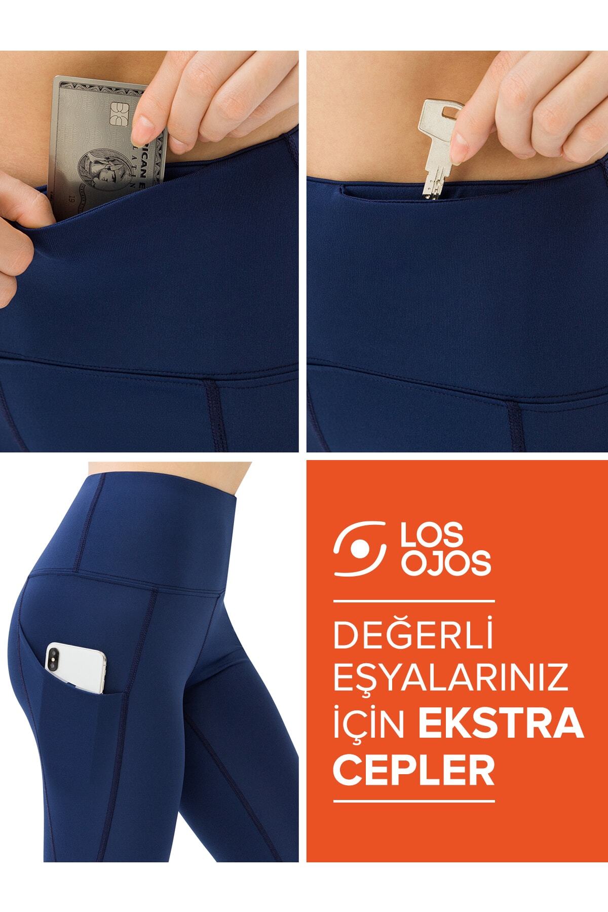 Los Ojos  Kadın Lacivert Yüksek Bel Çift Cepli Toparlayıcı Spor Tayt - Görsel 3