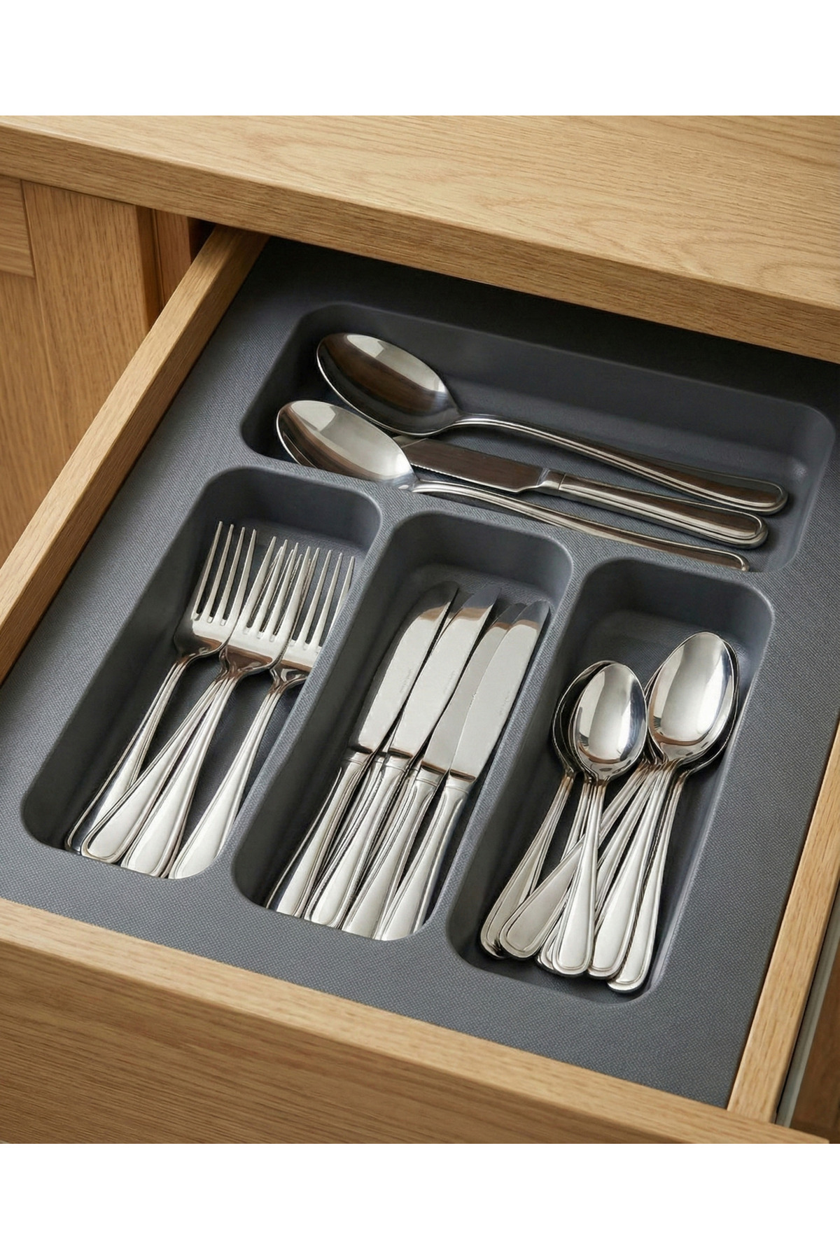 34x49 In-Drawer Anthracite Spoon Holder Free Cutting (Can Be Cut to 27x40 Cm)