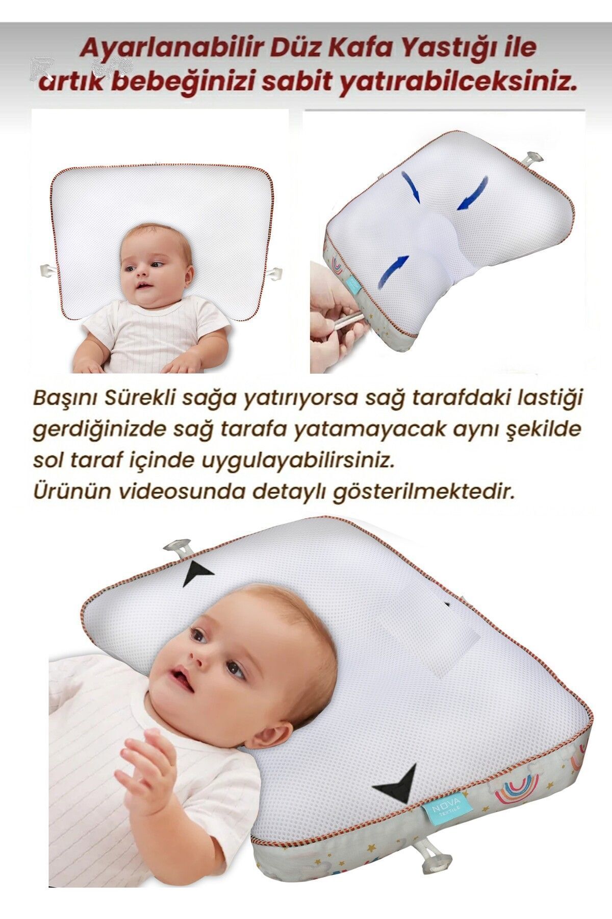 ALİTA TEXTILE Düz Kafa Sendromu Önlem Yastığı, Bebek Yastığı, Ayarlanabilir Düz Kafa Yastığı, Yenidoğan Baş Yastık fotoğrafı 4 (önizleme)