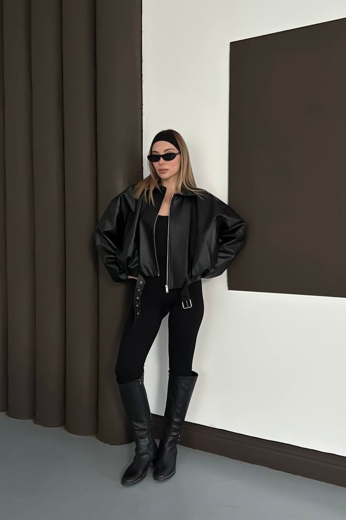 Helen Goods İçi Kürklü Oversize Kadın Deri Ceket Mont görsel 7