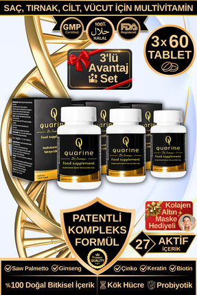 Dr.Sammy's Quarine Saç, Tırnak, Cilt ve Vücut Vitamini - 3'lü Avantaj Set (18...