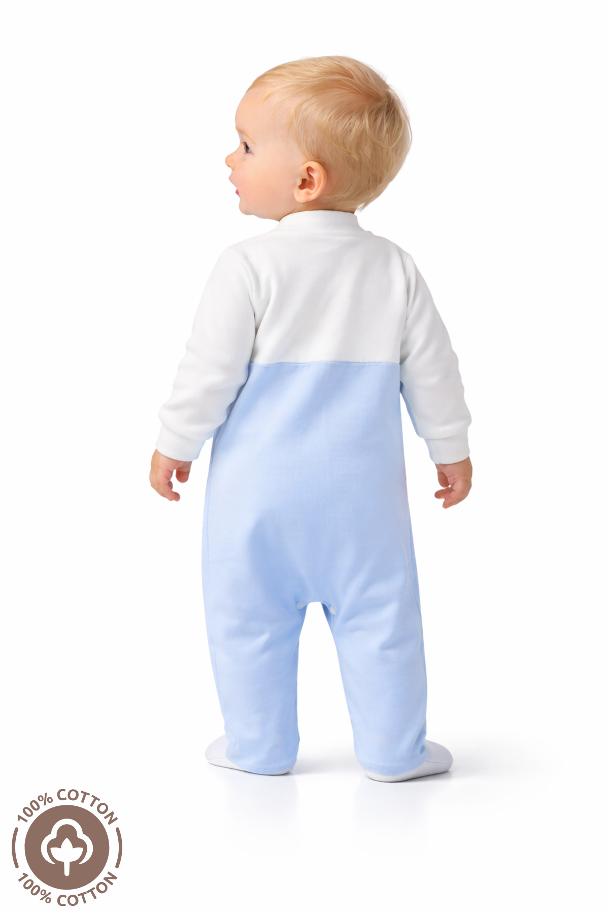 Miniel Erkek Bebek Ayıcık Nakışlı 3-6-9 Ay Penye Organik Pamuklu Patikli Bebek Tulum fotoğrafı 3 (önizleme)