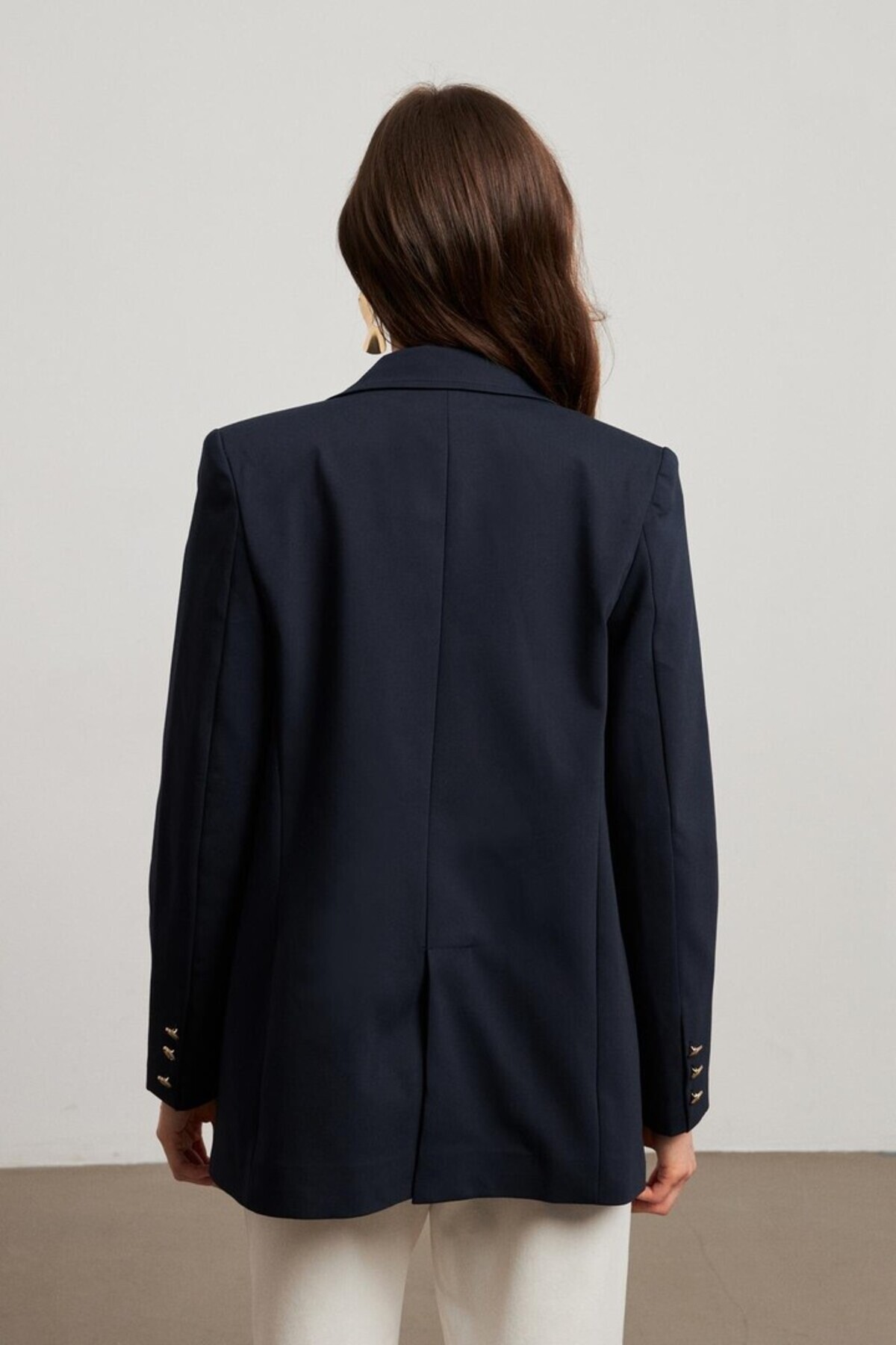 YOUR NAME  Kruvaze Yaka Lacivert Kadın Blazer Ceket - Görsel 6