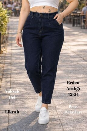 CEDY DENIM Mom Fit Jean Büyük Beden Yüksek Bel Carrot Kesim Dar Paça Pileli E...