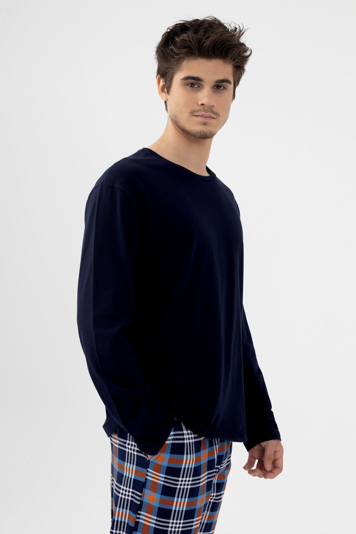 koza iç giyim Erkek Pamuklu Uzun Kollu Ekose Desenli Pijama Takımı görsel 3