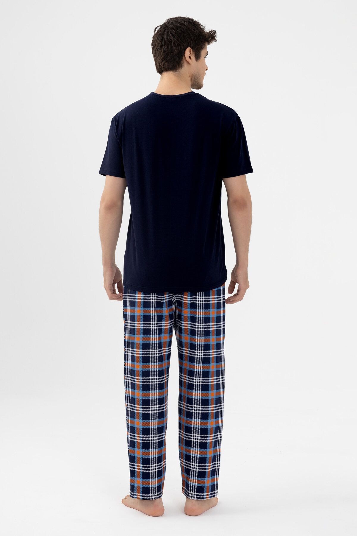 koza iç giyim  Erkek Kısa Kollu Ekose Desenli Pamuklu Pijama Takımı - Görsel 3