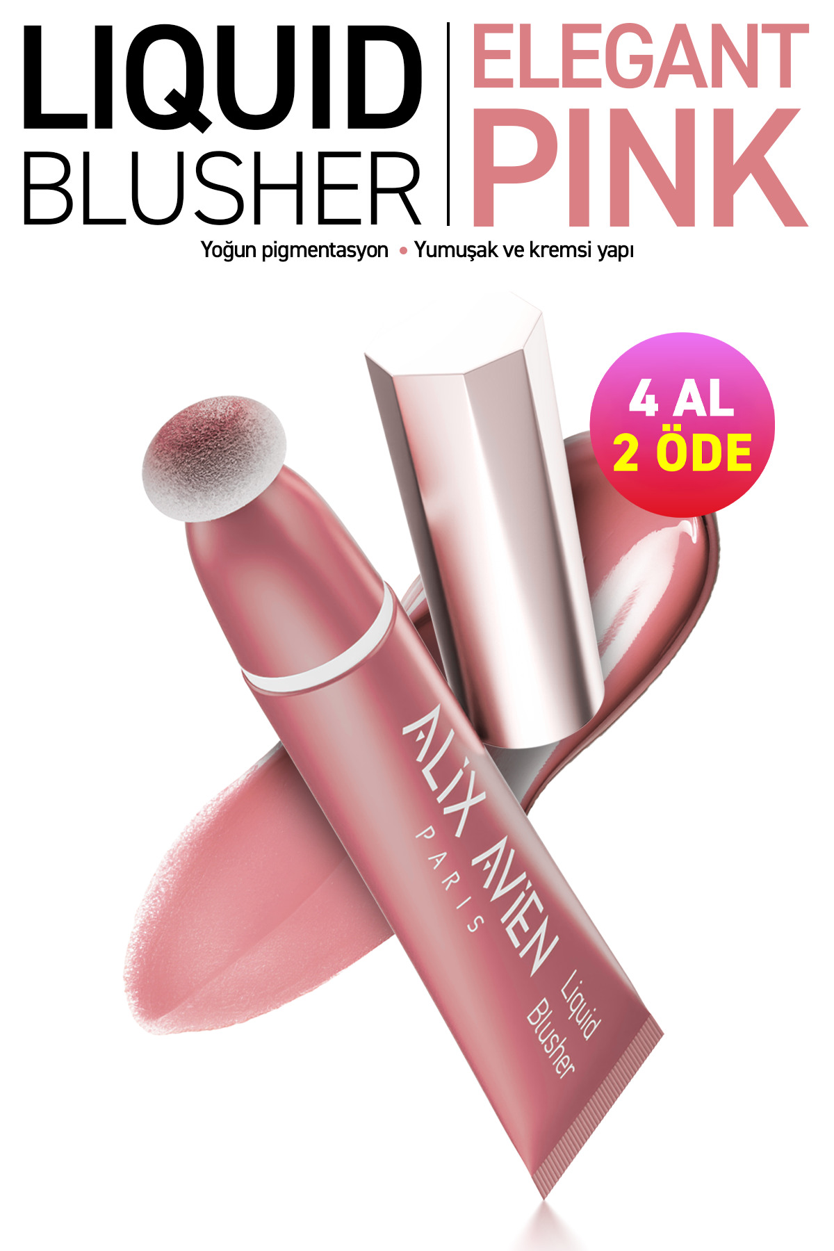 Alix Avien Yoğun Pigmentli E Vitaminli Mat Bitişli Kremsi Likit Allık - Liquid Blusher 02 Elegant Pink