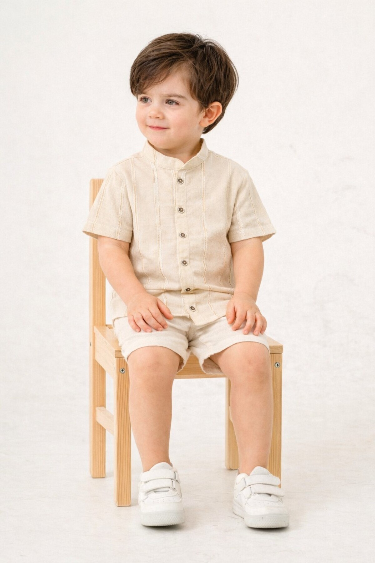 Chicsy Baby Tarz Gömlekli Çizgili Belden Ayarlanabilir Kısa Kollu Şortlu 2'li Takım Çocuk ve Bebek Giyim Özel Gü fotoğrafı 3 (önizleme)