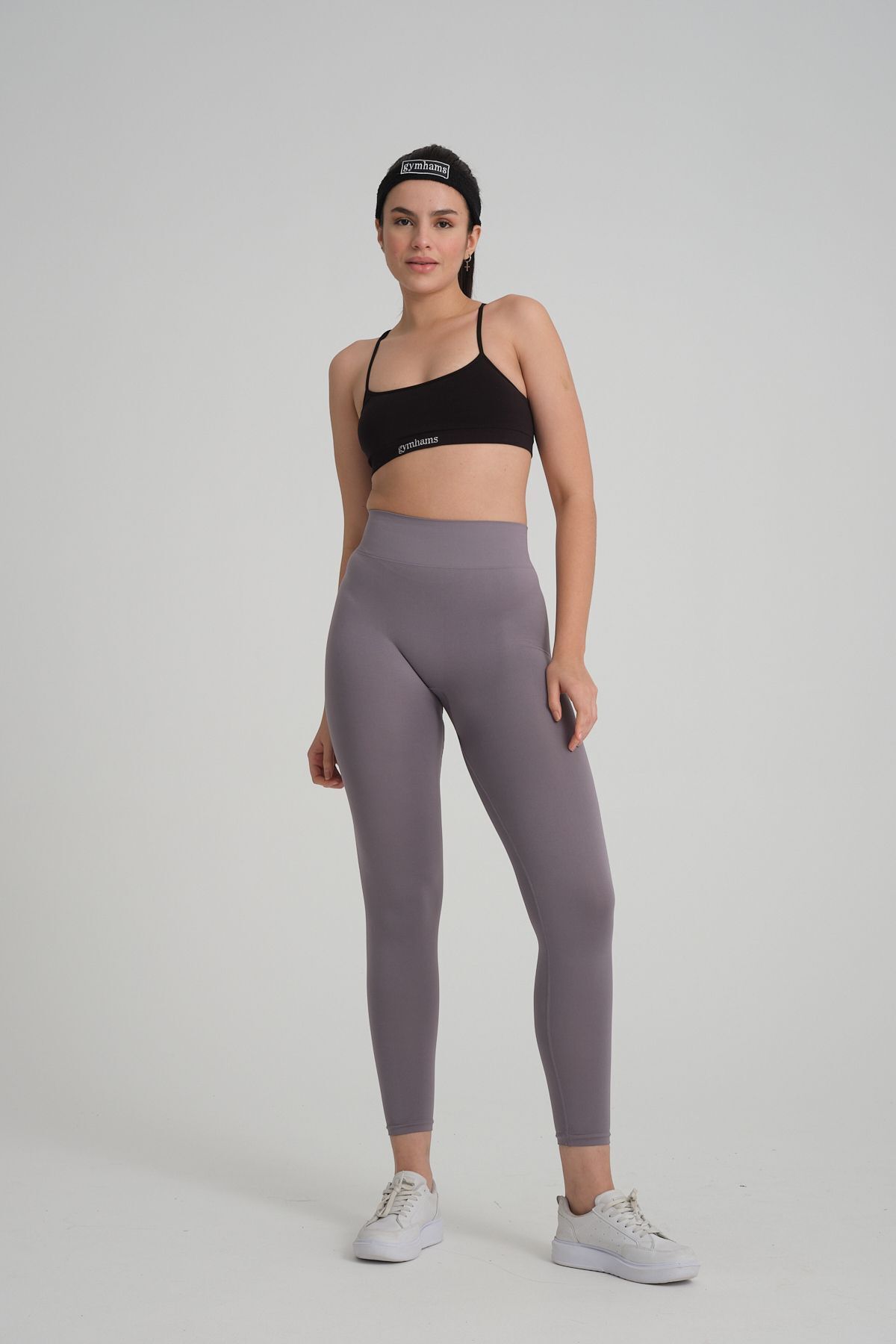 gymhams  Vizon Gri Kalçası Büzgülü Push Up Kalça Şekillendirici Kadın Spor Fitness Tayt - Görsel 9