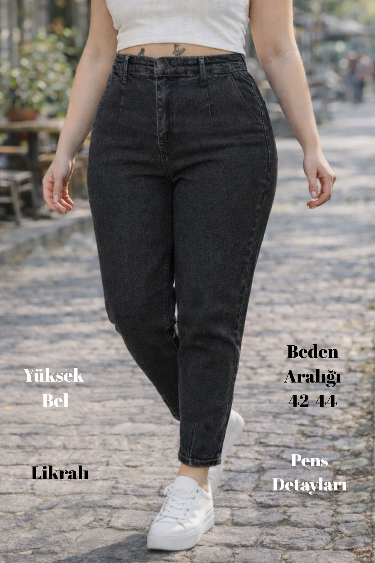 CEDY DENIM Velká velikost Mom Fit Jean - Vysoký pas Carrot Cut, plisované ela...