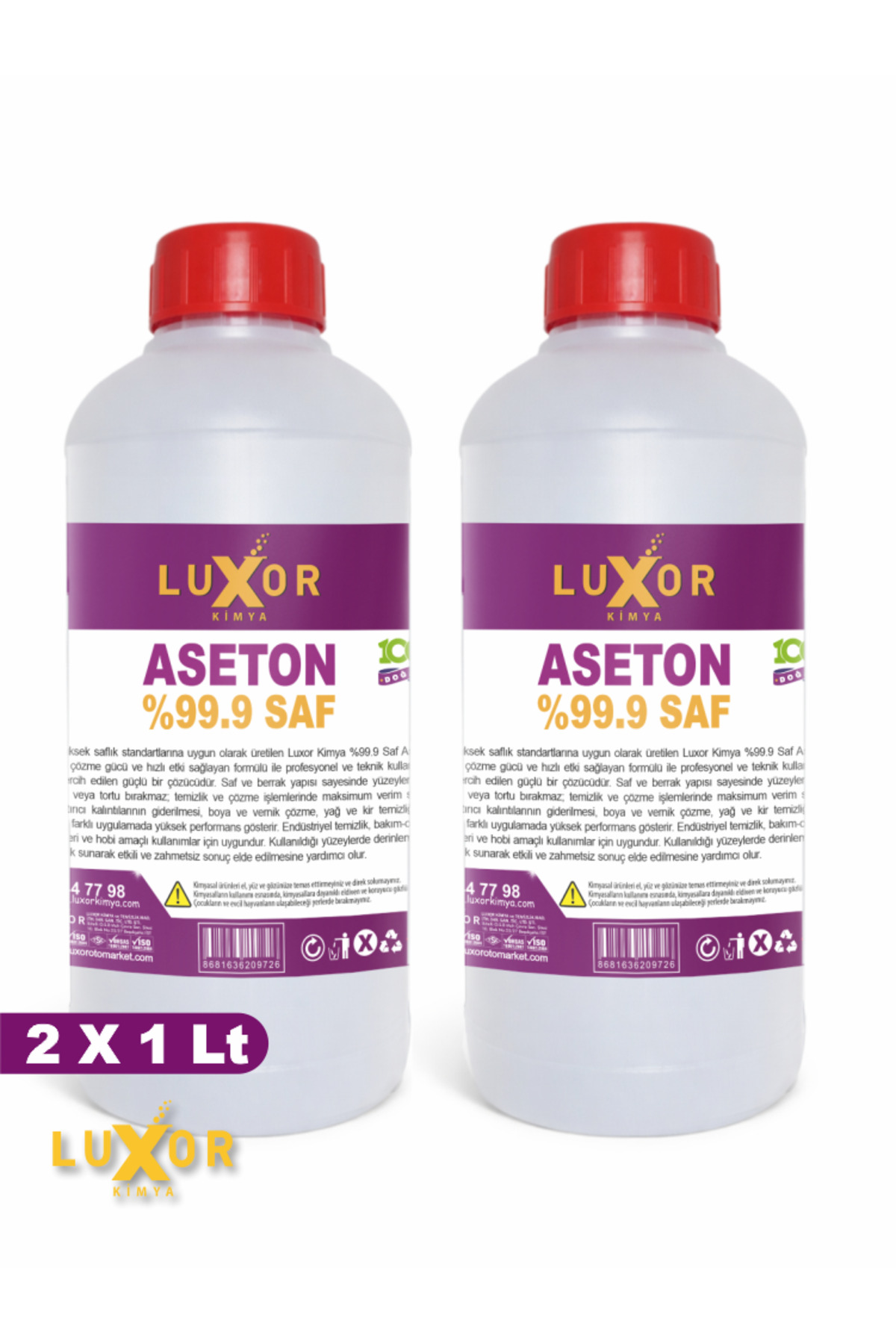 Kimya 2 lt. %99.9 Saf Aseton 1 Lt x 2 Ad. — LKSA1X2