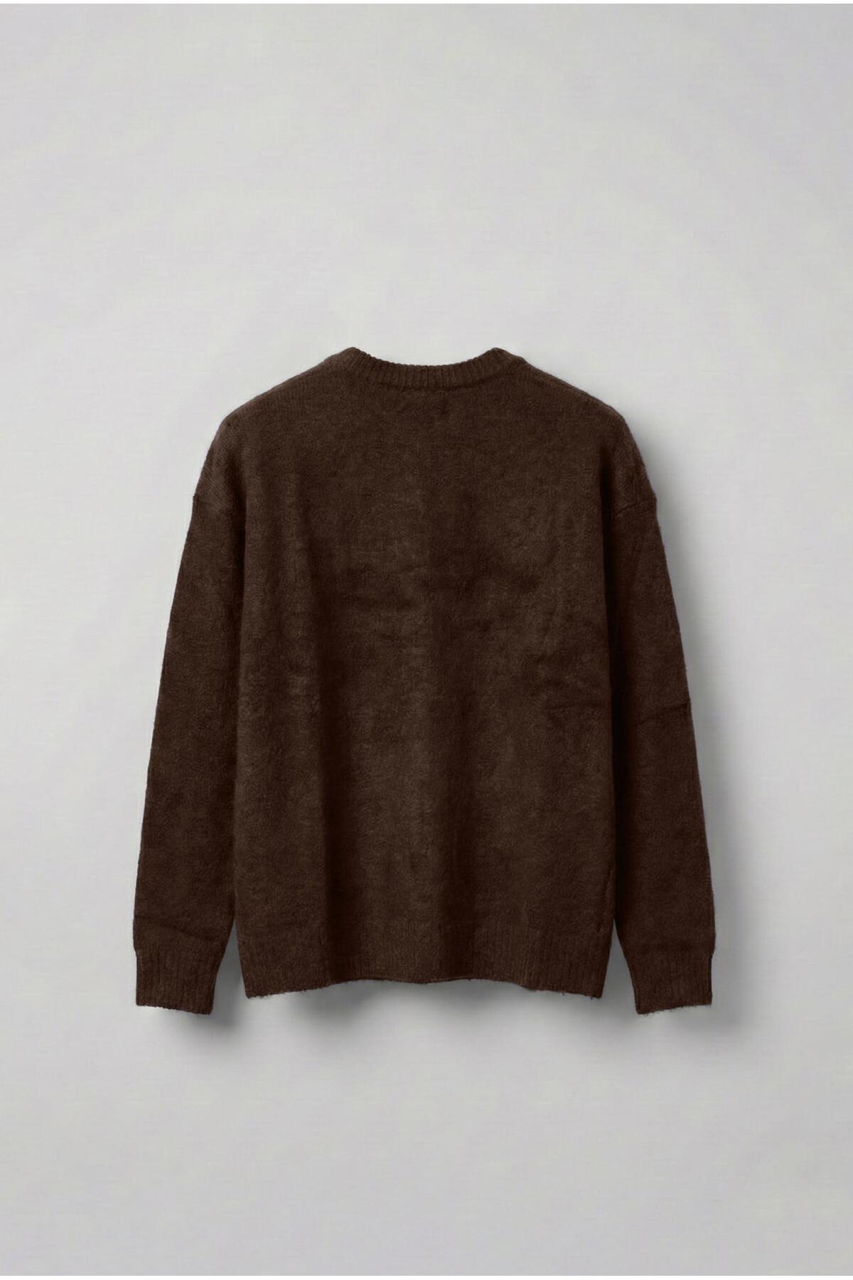 ablukaonline Erkek Oversize Yumuşak Dokulu Kazak Kahve görsel 2