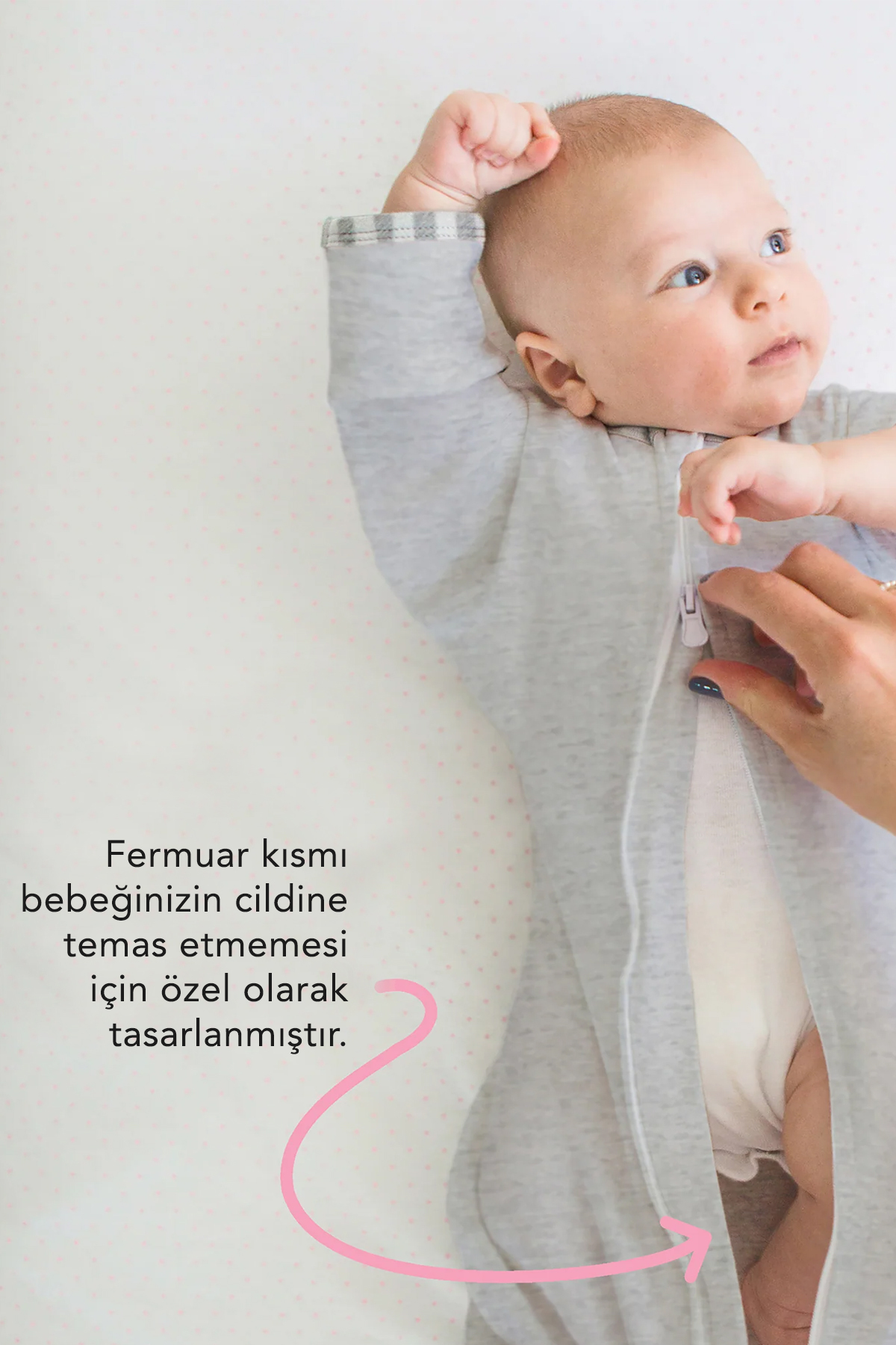Le Touche Gri Bebek Kundak Eldiven Manşetli Uyku Tulumu & Kolları Yukarı Kundak (0-3 AY, 3-6 AY, 6-9 AY) fotoğrafı 4 (önizleme)