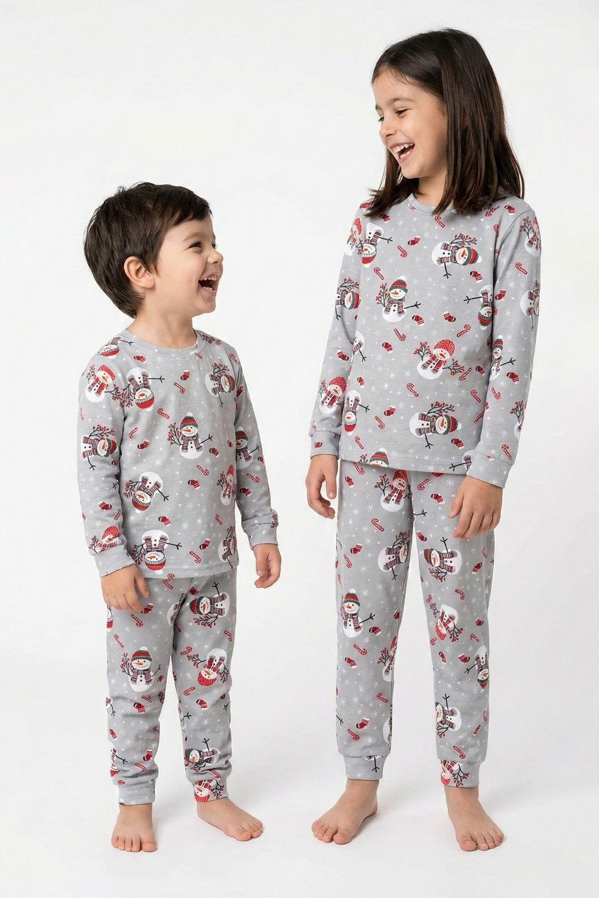 zuzunga Unisex Yılbaşı Temalı Cute Kardan Adam Desenli Çocuk Pijama Takımı fotoğrafı 2 (önizleme)
