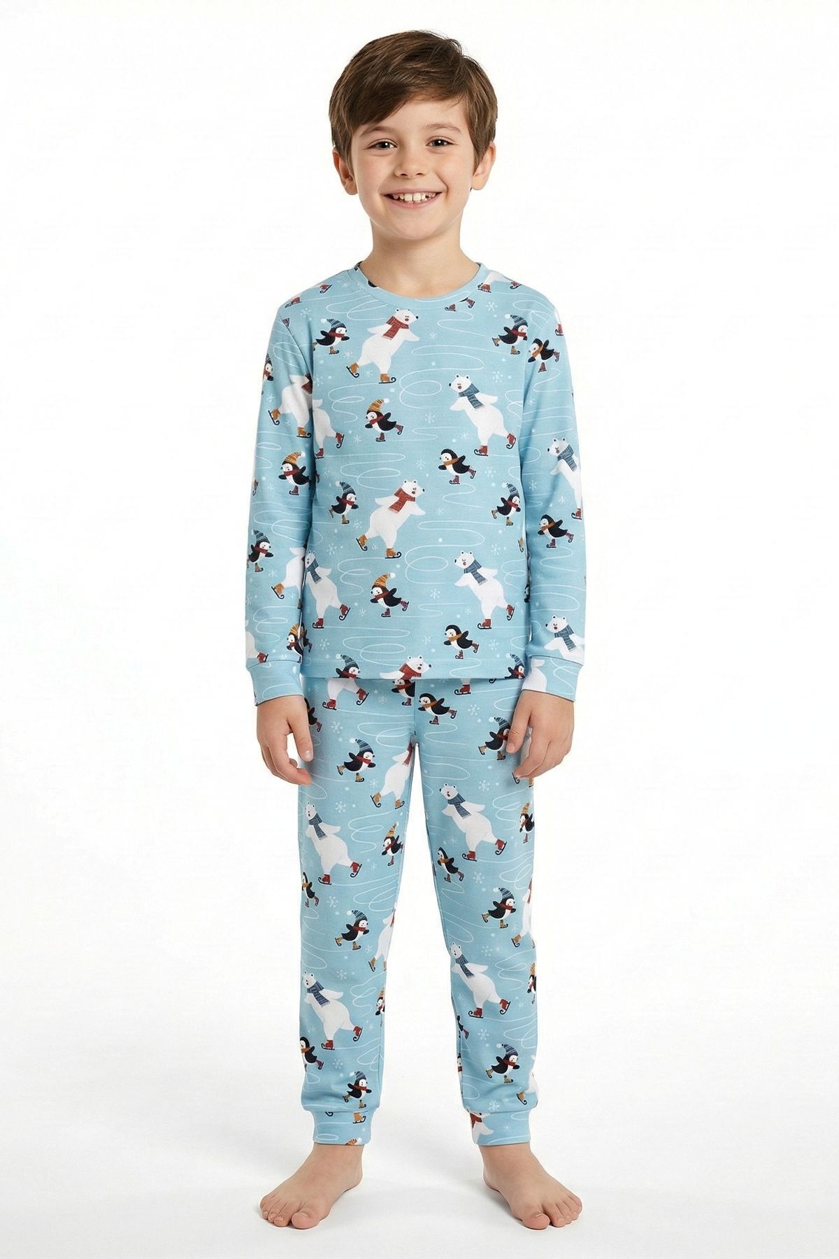 zuzunga Unisex İnterlok Bebe Mavisi Yılbaşı Temalı Pijama Takımı fotoğrafı 4 (önizleme)