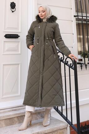 Missvalle Fermuarlı Kapşonlu Kapitone Mont Haki 19277