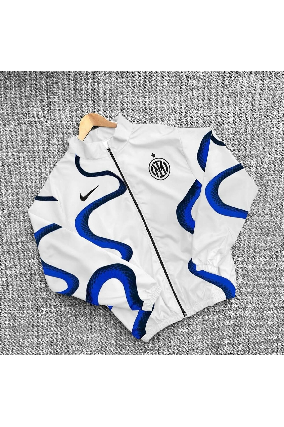 Beyaz Yılan Desenli Unisex Dijital Baskı Paraşüt Kumaş Oversize Baskılı Siyah Rüzgarlık Yağmurluk — سفید LSHNTKM — تصویر 2 از 4