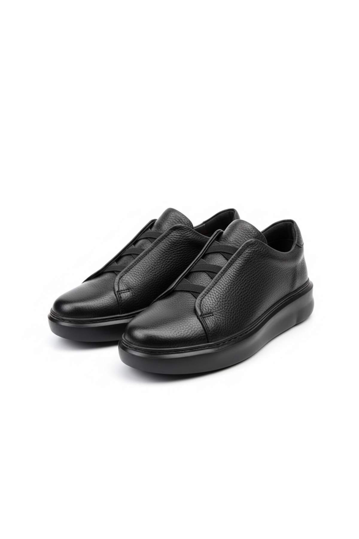 MEN'S BLACK 100% GENUINE LEATHER LACE UP ELASTIC CASUAL CASUAL SHOES