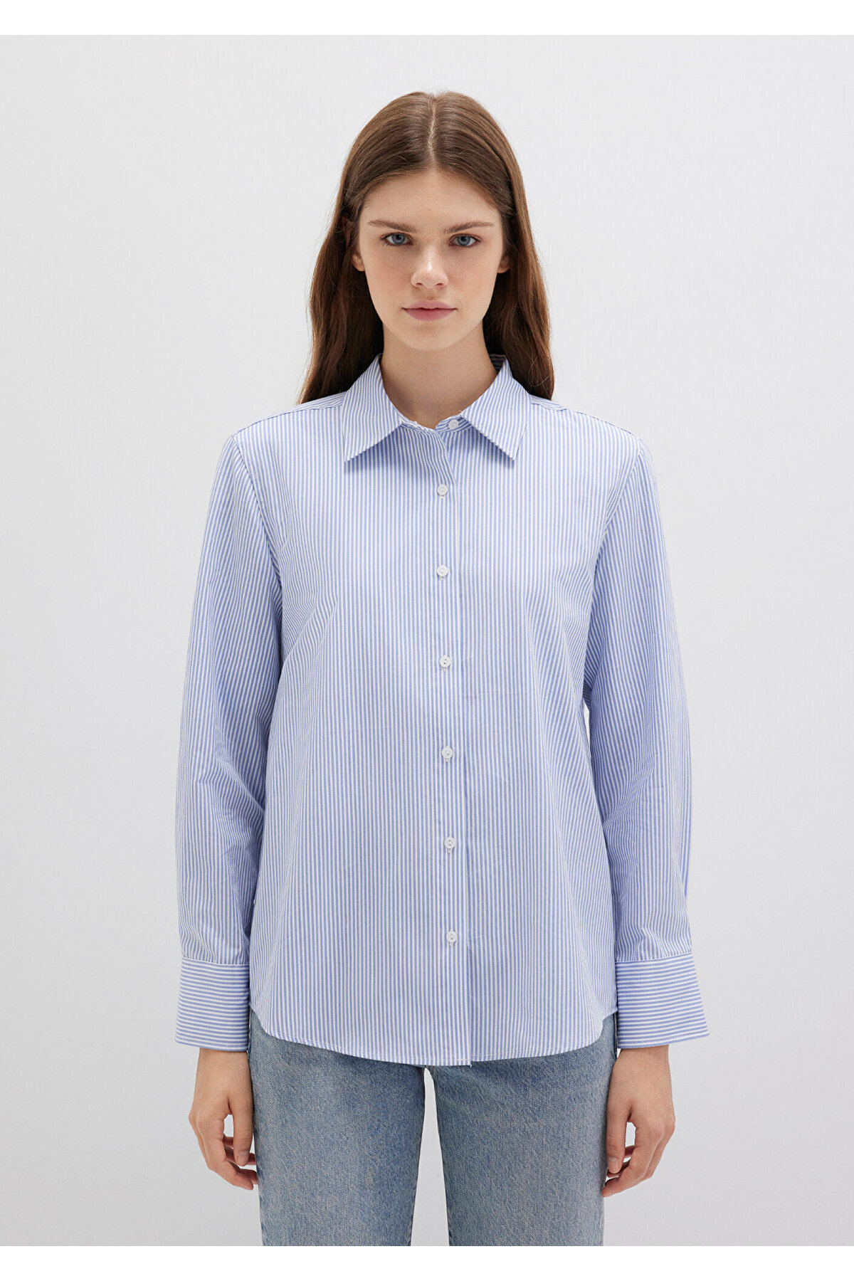 Çizgili Gömlek Regular Fit / Normal Kesim 1211199-81963 — آبی — تصویر 3 از 6