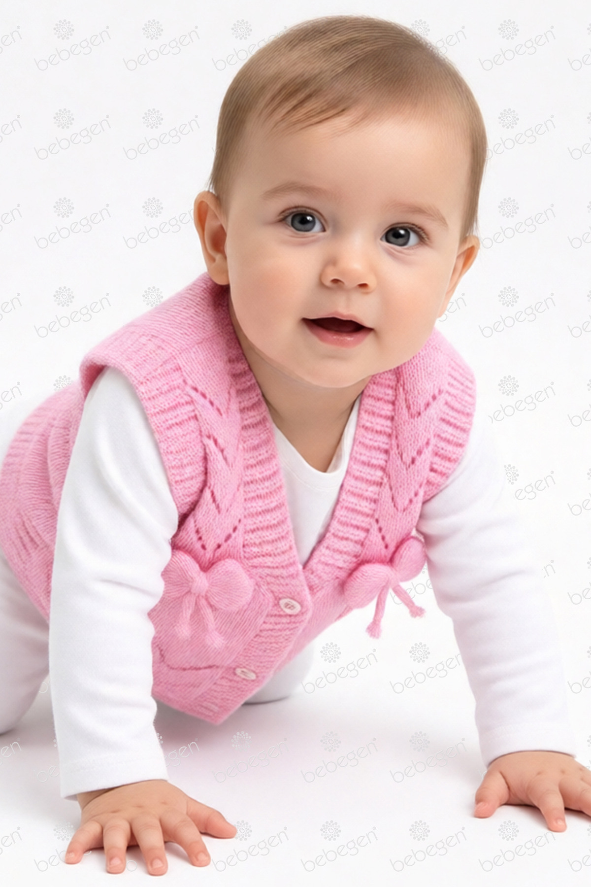Genel Markalar Lüx Pembe Kurdeleli Kız Bebek Triko Yelek fotoğrafı 2 (önizleme)