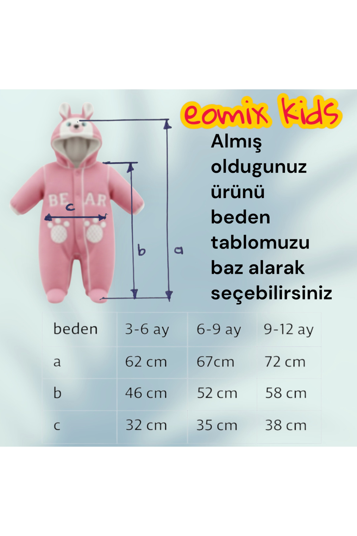 eomix kids Bebek tulum kışlık welsoft peluş şapkalı ayı figürü nakışlı erkek fotoğrafı 4 (önizleme)
