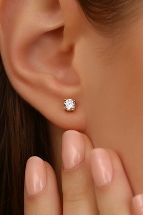 Cemre Gold 14 Ayar Altın Tektaş Pırlanta Montürü Küpe