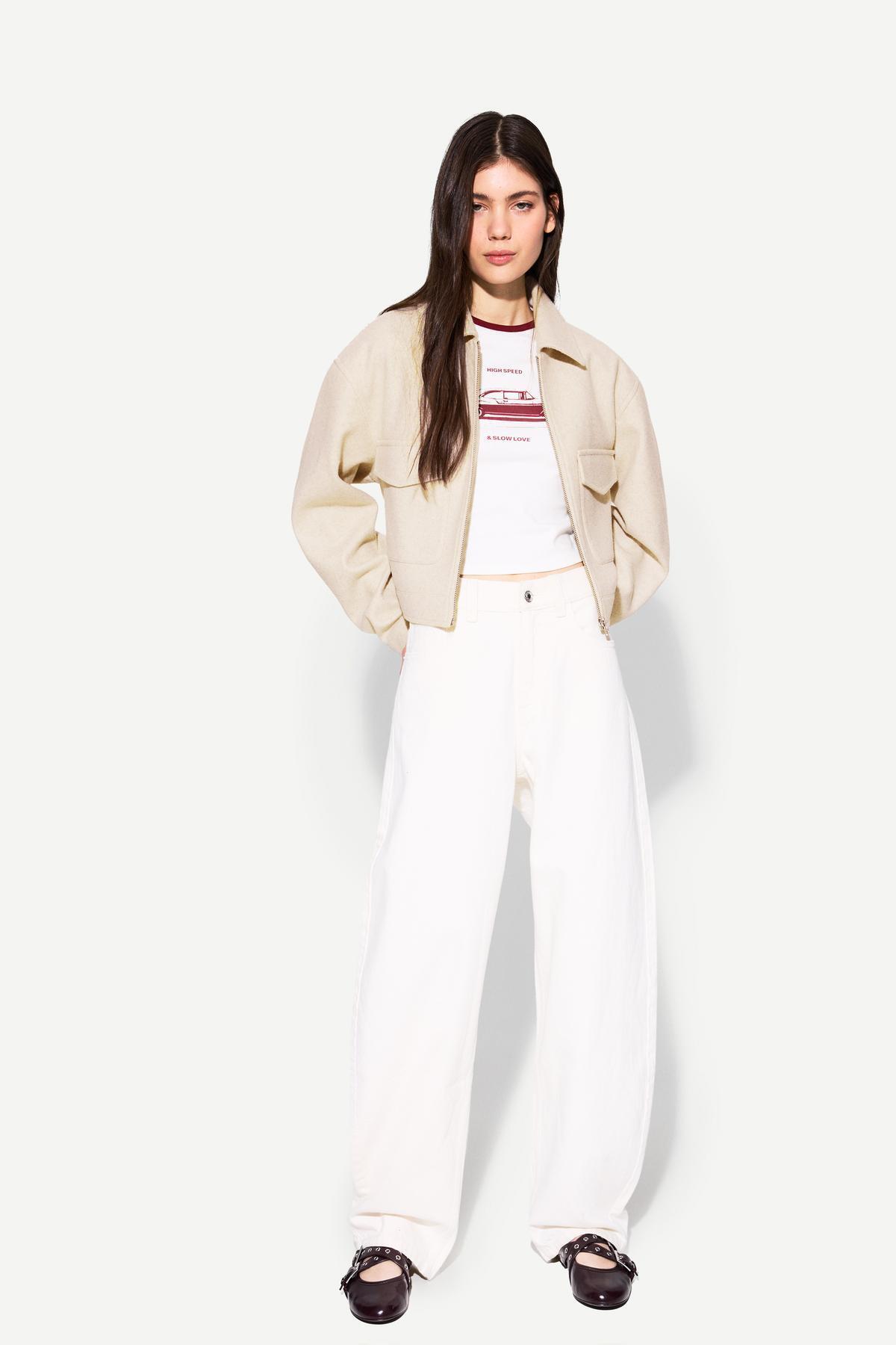 Bershka  Crop kesim yumuşak ceket - Görsel 5