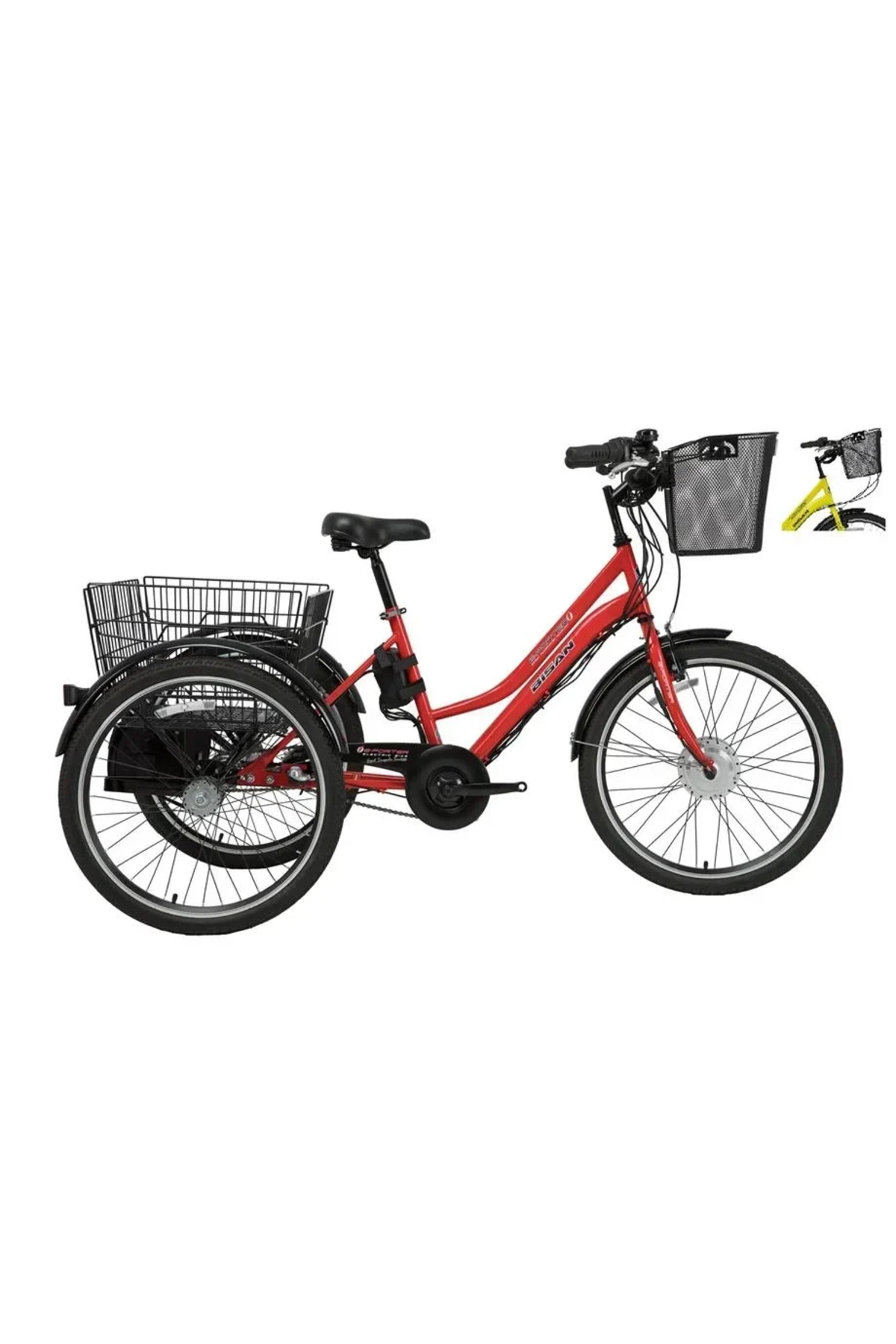 Bisan Bi̇san e-PORTER Unisex Üç Tekerli̇ Elektri̇kli̇ Bi̇si̇klet 44cm V 24 Jant 3 Vi̇tes Sari Beyaz