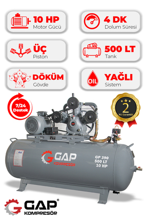 GAP KOMPRESÖR Hava Kompresörü Pistonlu 500lt 3 Kafa 8 Bar 10 Hp Gp390