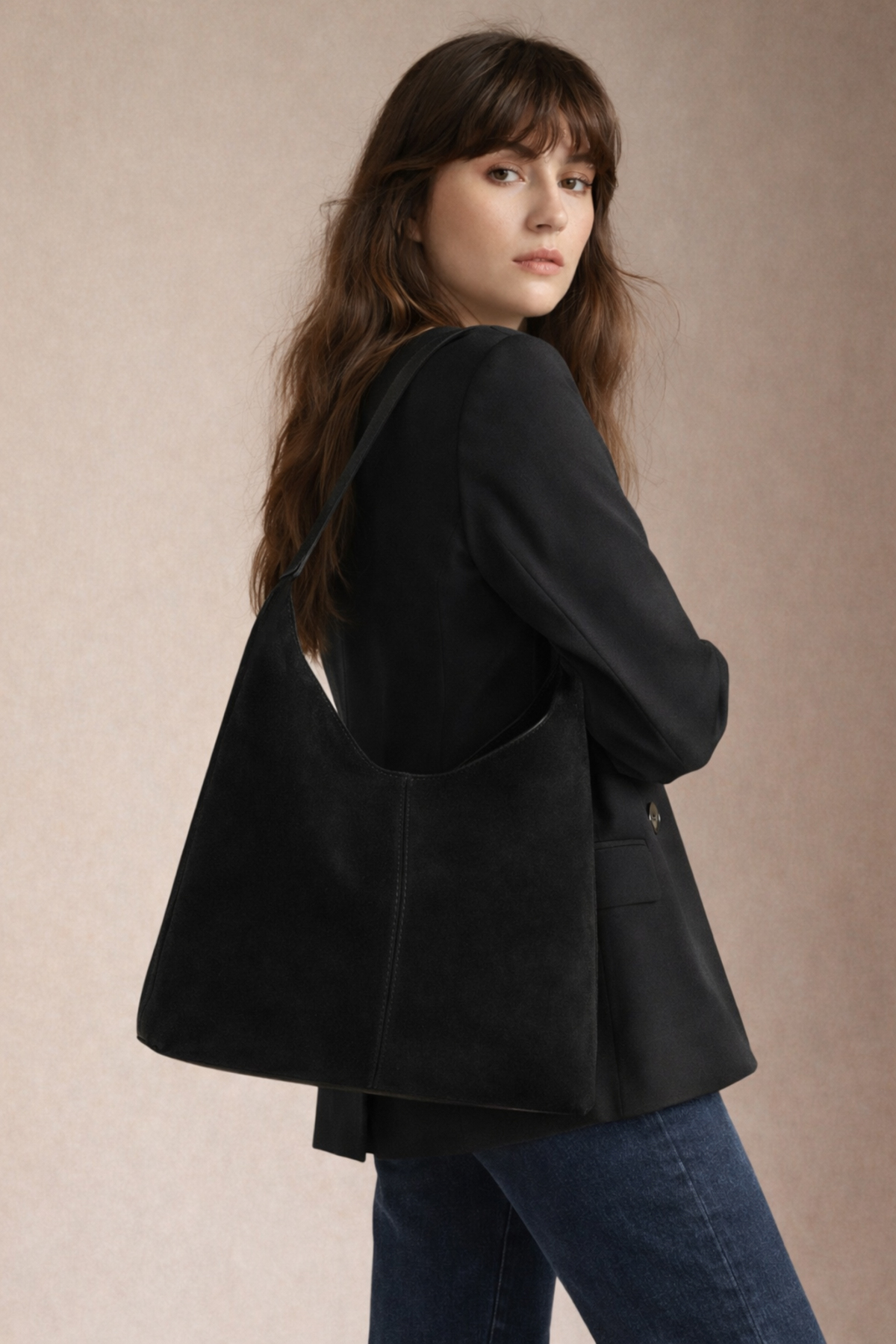 Suede Black Shopper Vintage Bag 284