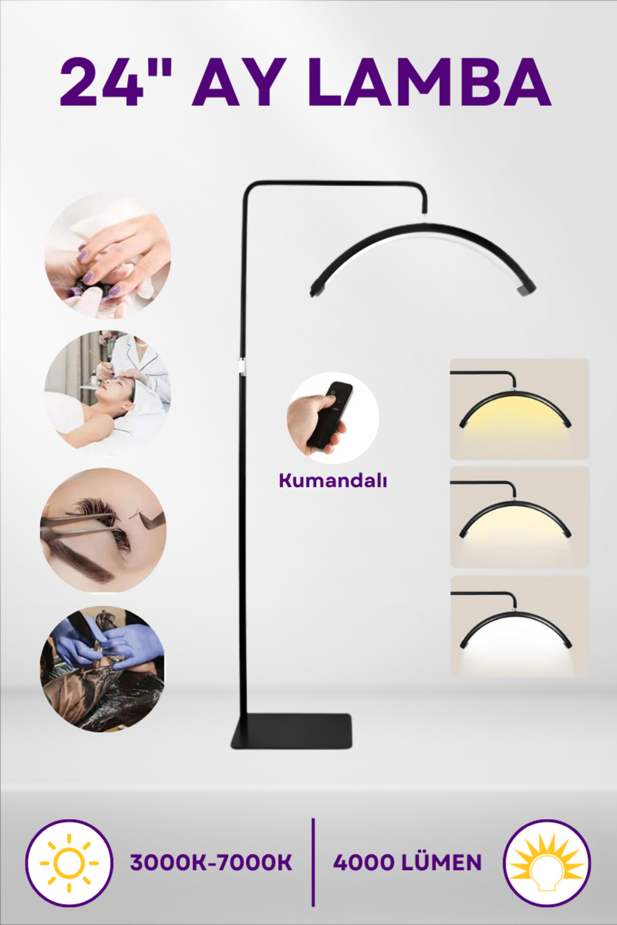 Enshall 24inç Ay Lamba Led Video Işığı Yarım Ay Şekilli Kumandalı Dolgu Işık Kalıcı Makyaj Tatto Çekim Işığı