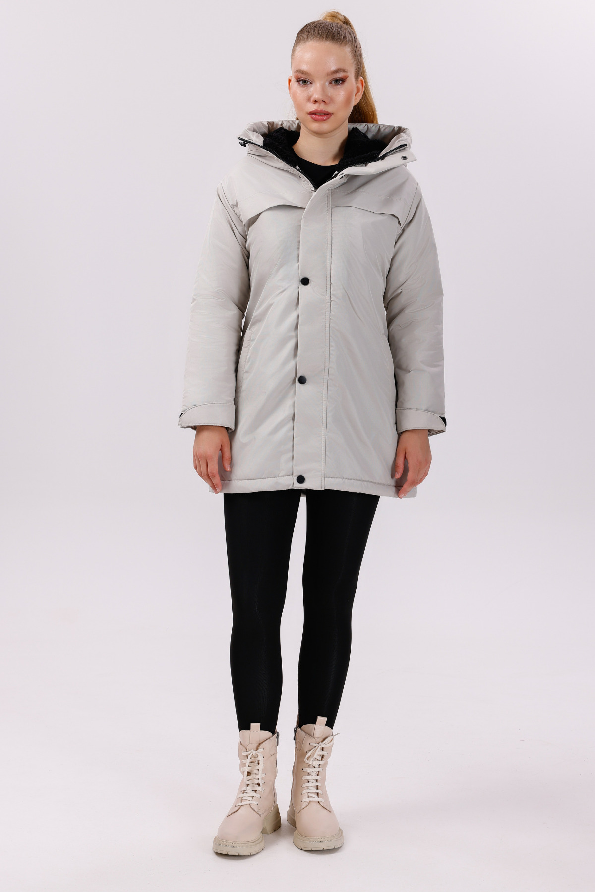 freemen  Kadın Taş Polarlı Kürklü Su Ve Rüzgar Geçirmez Kapüşonlu Kışlık Regülar Kalıp Mont & Kaban & Parka - Görsel 3