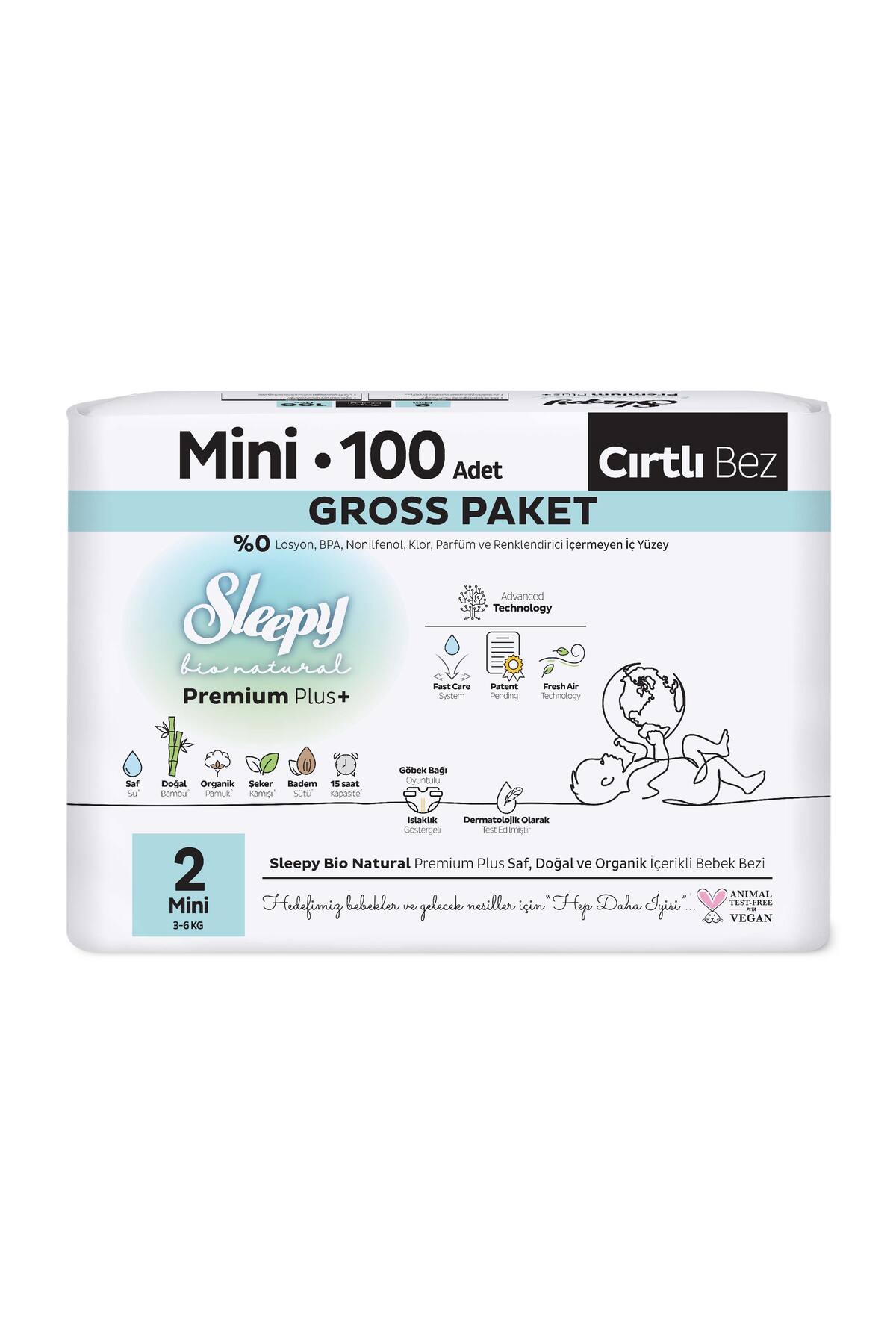 Sleepy Bio Natural Premium Plus Gross Paket Bebek Bezi 2 Numara Mini 100 Adet fotoğrafı 2 (önizleme)
