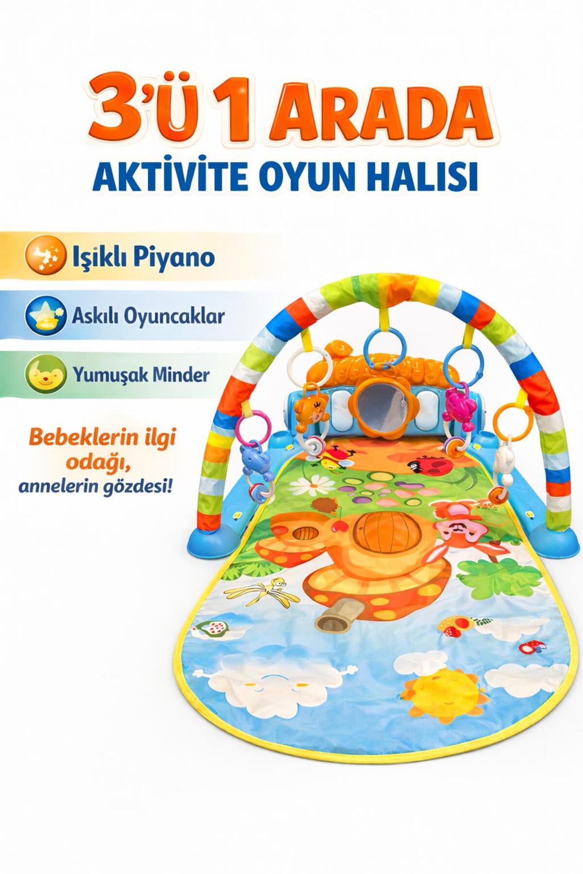 HAK İŞ OYUNCAK Piyanolu Mantar Desenli Bebek Oyun Halısı – 0+ Ay, Hayvan Figürlü Işıklı ve Müzikli Gelişim Matı ve fotoğrafı 4 (önizleme)