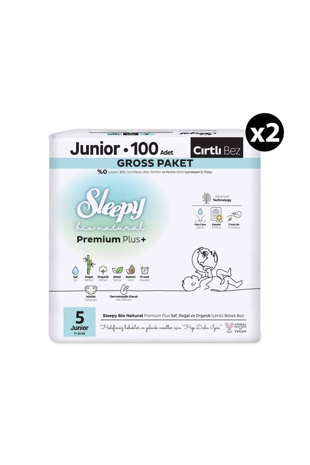 Sleepy Bio Natural Premium Plus Gross Paket Bebek Bezi 5 Numara Junior 200 Adet fotoğrafı 2 (önizleme)