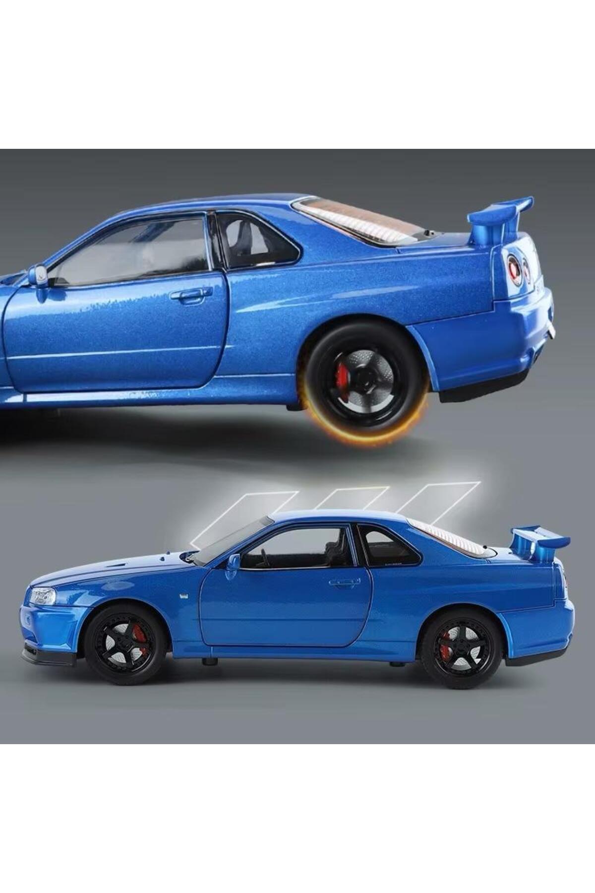 No34 ミニカー1/18箱ありGT GT 222 O&N SEA BLU scntoys Nissan Skyline GTR R34 1:24 Ölçek Diecast Model Araba