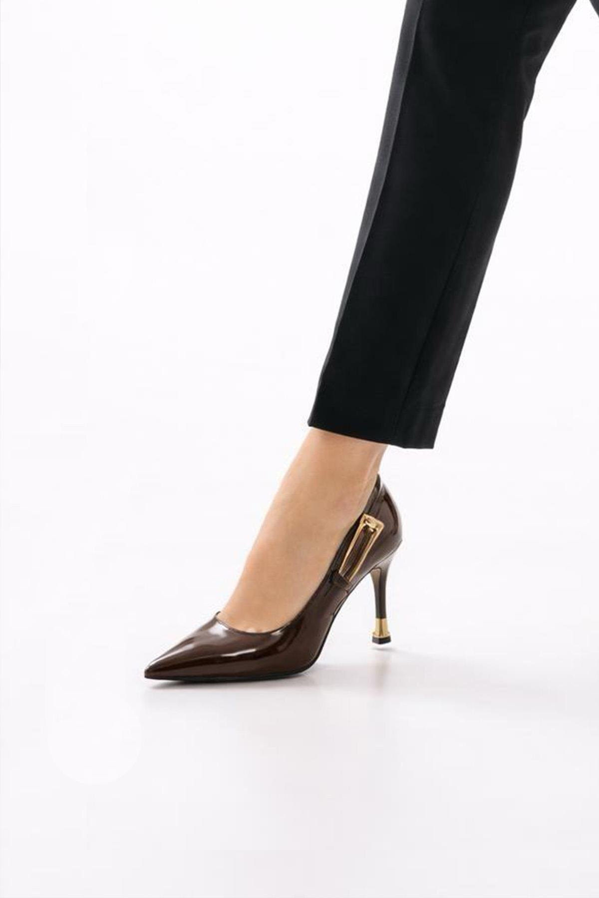 Preshley  Kadın Fascino Kahverengi Rugan Stiletto Topuklu Ayakkabı - Görsel 8