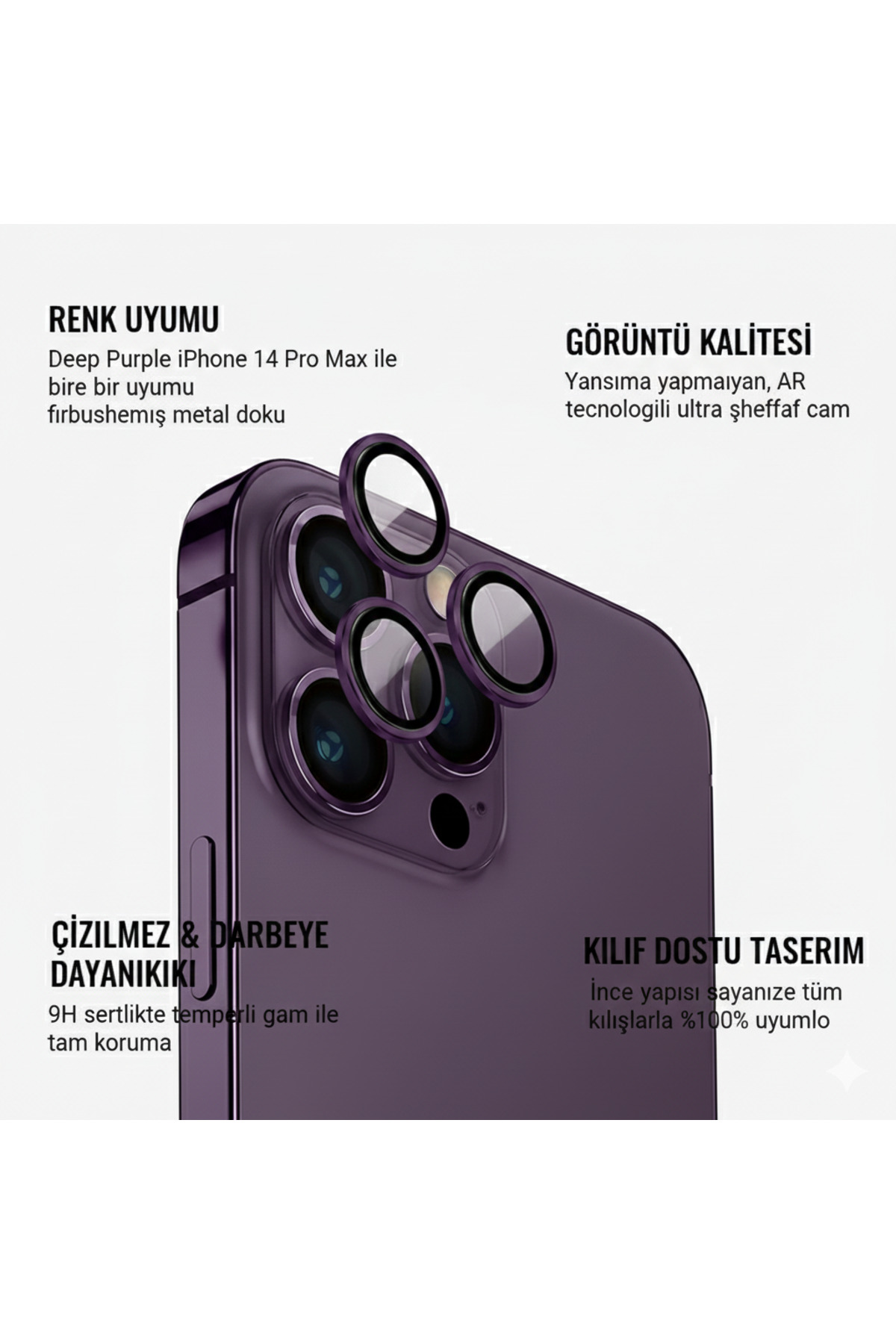 JNUOBI iPhone 14 Pro Max Gerçek Cam Safir Lens Koruma - Fiyatı