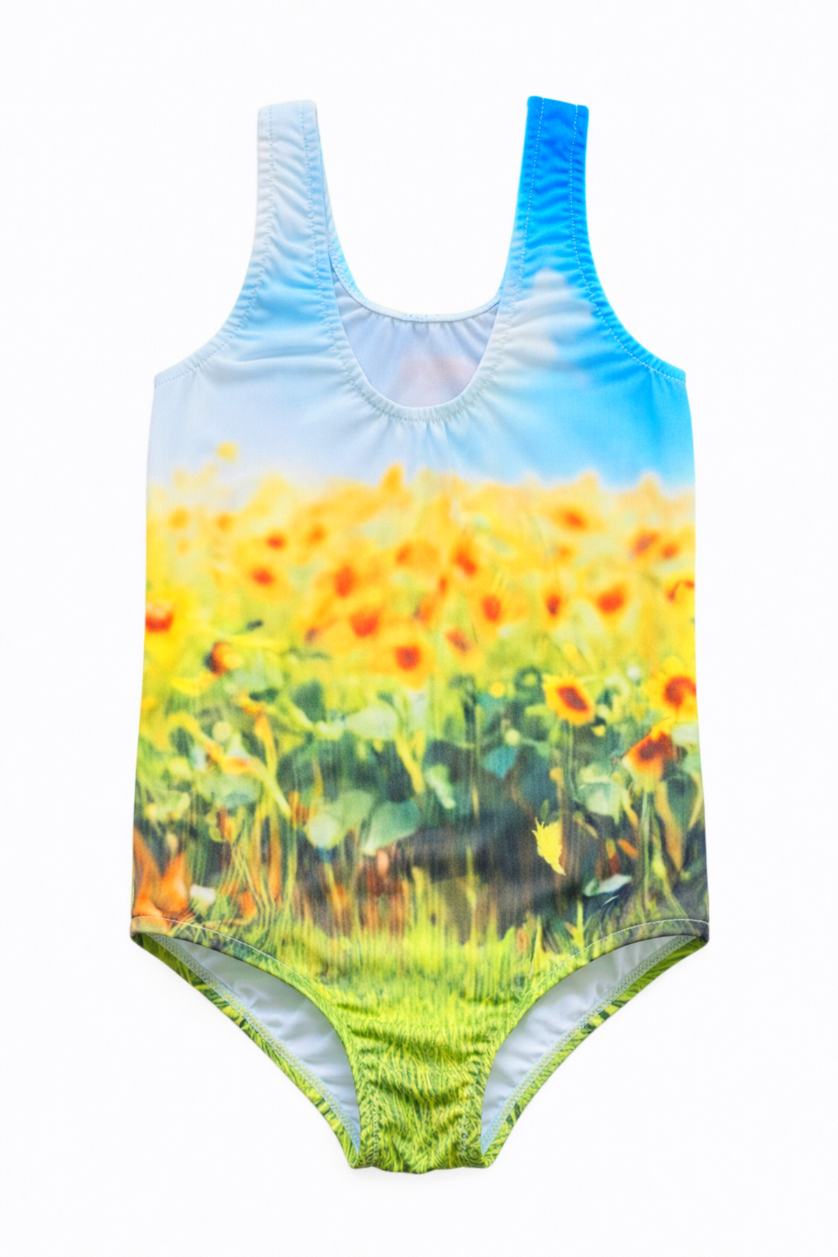 Papiş Kız Çocuk Mayo Mavi Papatya Prensesi Baskılı Desenli Rahat Hızlı Kuruyan Deniz Havuz Plaj Mayosu fotoğrafı 2 (önizleme)