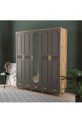 Teen & Bright DOVA 5 KAPAKLI ÇEKMECELİ GARDIROP - MDF KAPAK