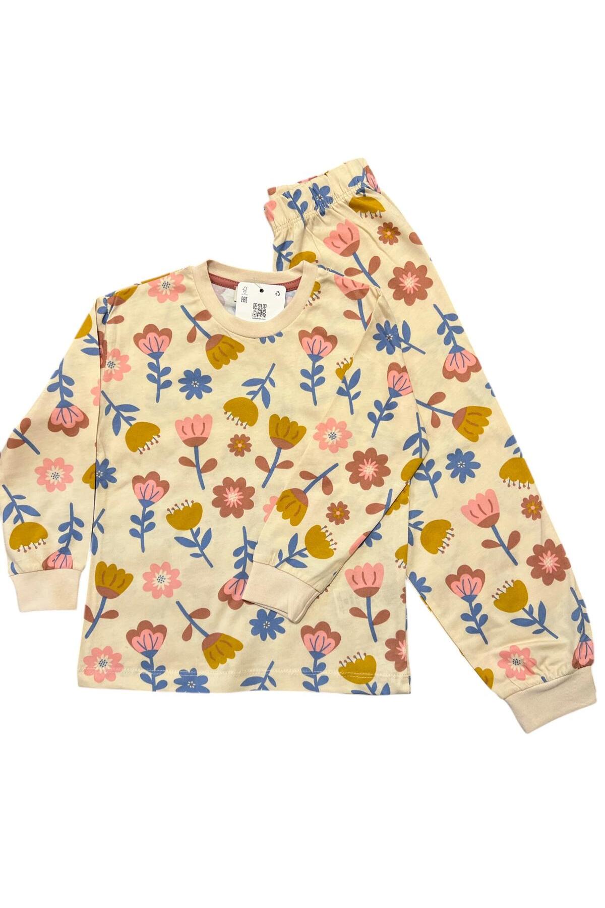 İsobel Kids ÇİÇEKLİ DESENLİ %100 PAMUK SÜPREM KUMAŞ UZUN KOL KIZ ÇOCUK PİJAMA TAKIMI fotoğrafı 3 (önizleme)