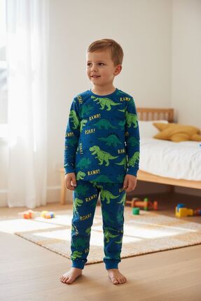 İsobel Kids YEŞİL DİNOZOR DESENLİ %100 PAMUK SÜPREM KUMAŞ ERKEK ÇOCUK PİJAMA ...