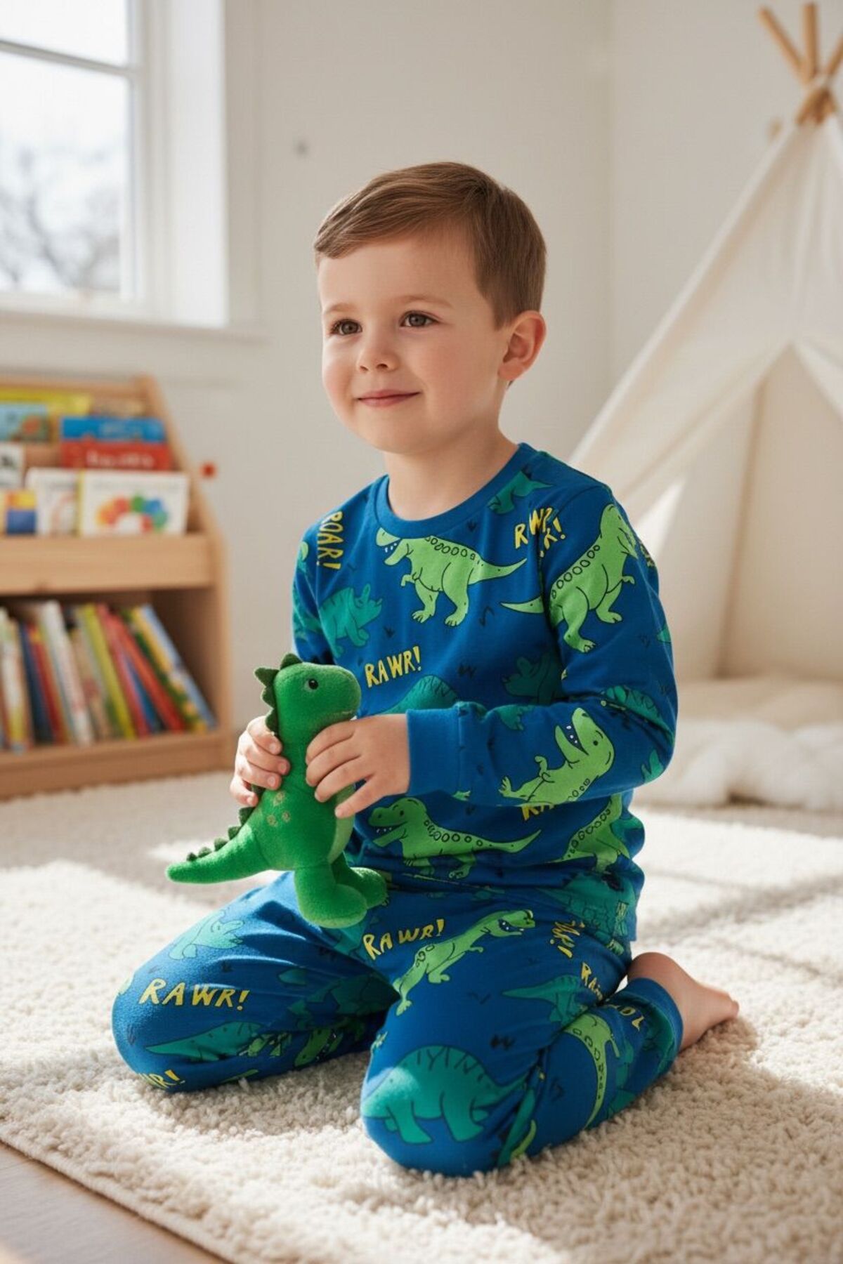 İsobel Kids YEŞİL DİNOZOR DESENLİ %100 PAMUK SÜPREM KUMAŞ ERKEK ÇOCUK PİJAMA TAKIMI fotoğrafı 2 (önizleme)