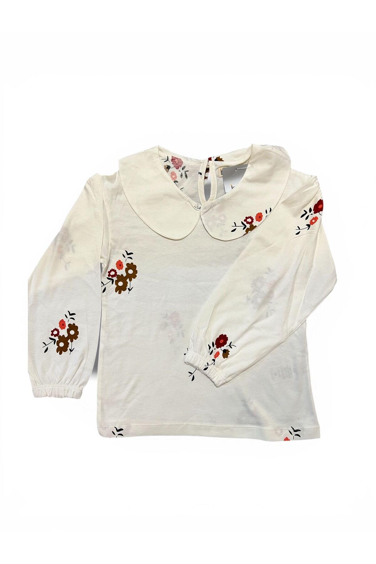 İsobel Kids BEYAZ ÖNLÜK YAKA ÇİÇEK DESENLİ %100 PAMUK SÜPREM KUMAŞ KIZ ÇOCUK PİJAMA TAKIMI fotoğrafı 4 (önizleme)