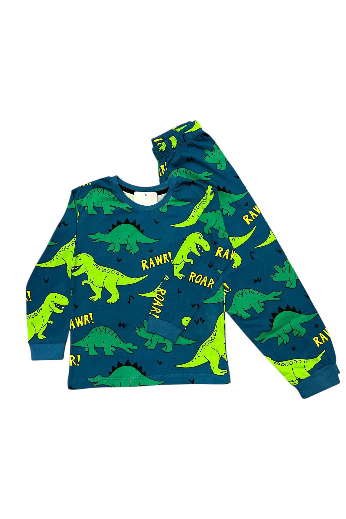 İsobel Kids YEŞİL DİNOZOR DESENLİ %100 PAMUK SÜPREM KUMAŞ ERKEK ÇOCUK PİJAMA TAKIMI fotoğrafı 3 (önizleme)