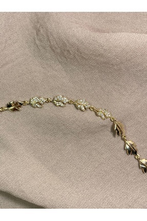 Pienza&Co. Kadın Gold Renk Çelik Yaprak Model Zirkon Taşlı Bileklik - Kararma...
